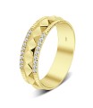 Serrated Pattern Shaped CZ Crystal Silver Ring NSR-4093